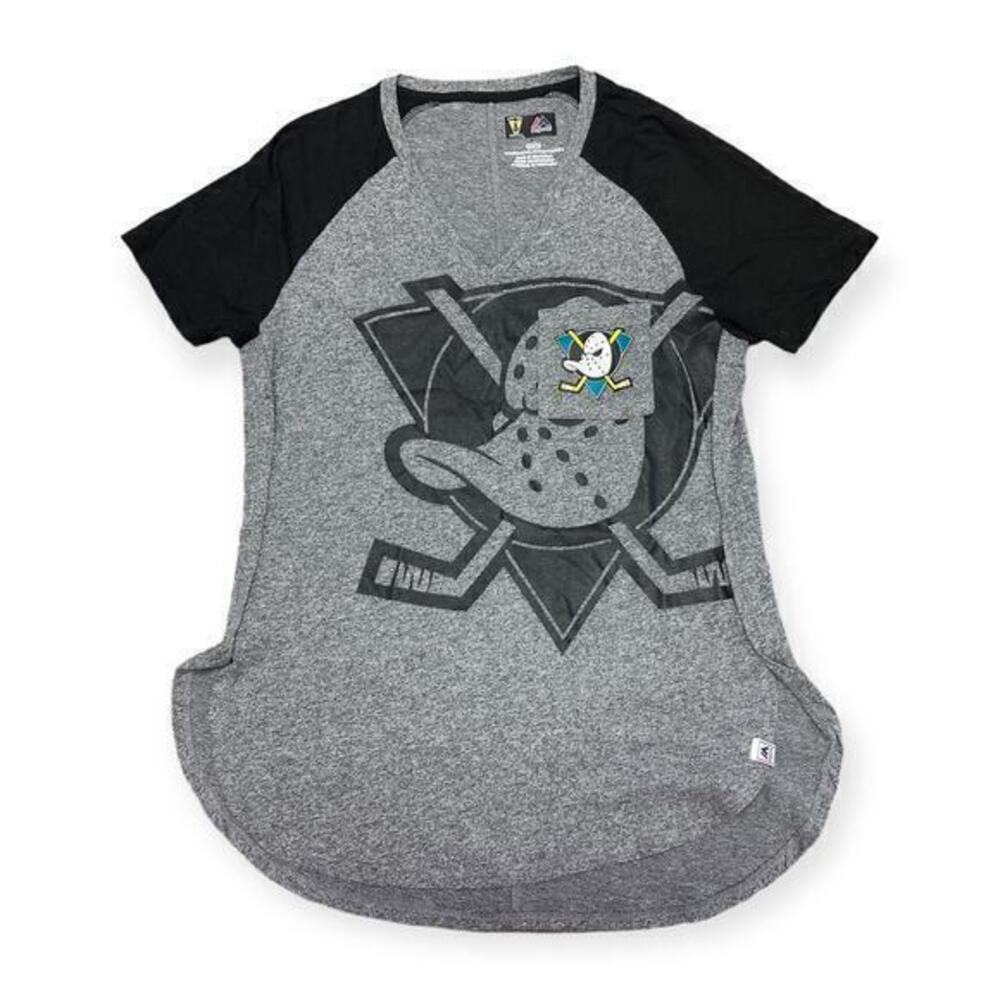 Anaheim Ducks Majestic Ladies V-Neck Gray Tee